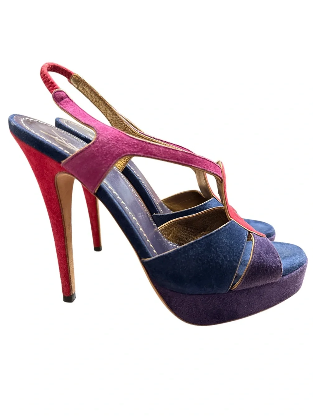 Saint Laurent Multicolor Suede Slingback Heels - Picture 3 of 5